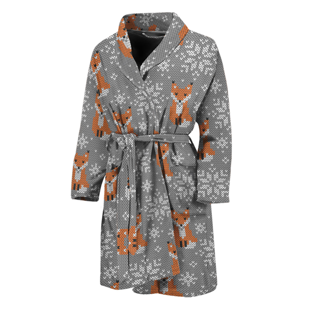 Snowy Fox Knitted Pattern Print Men's Bathrobe