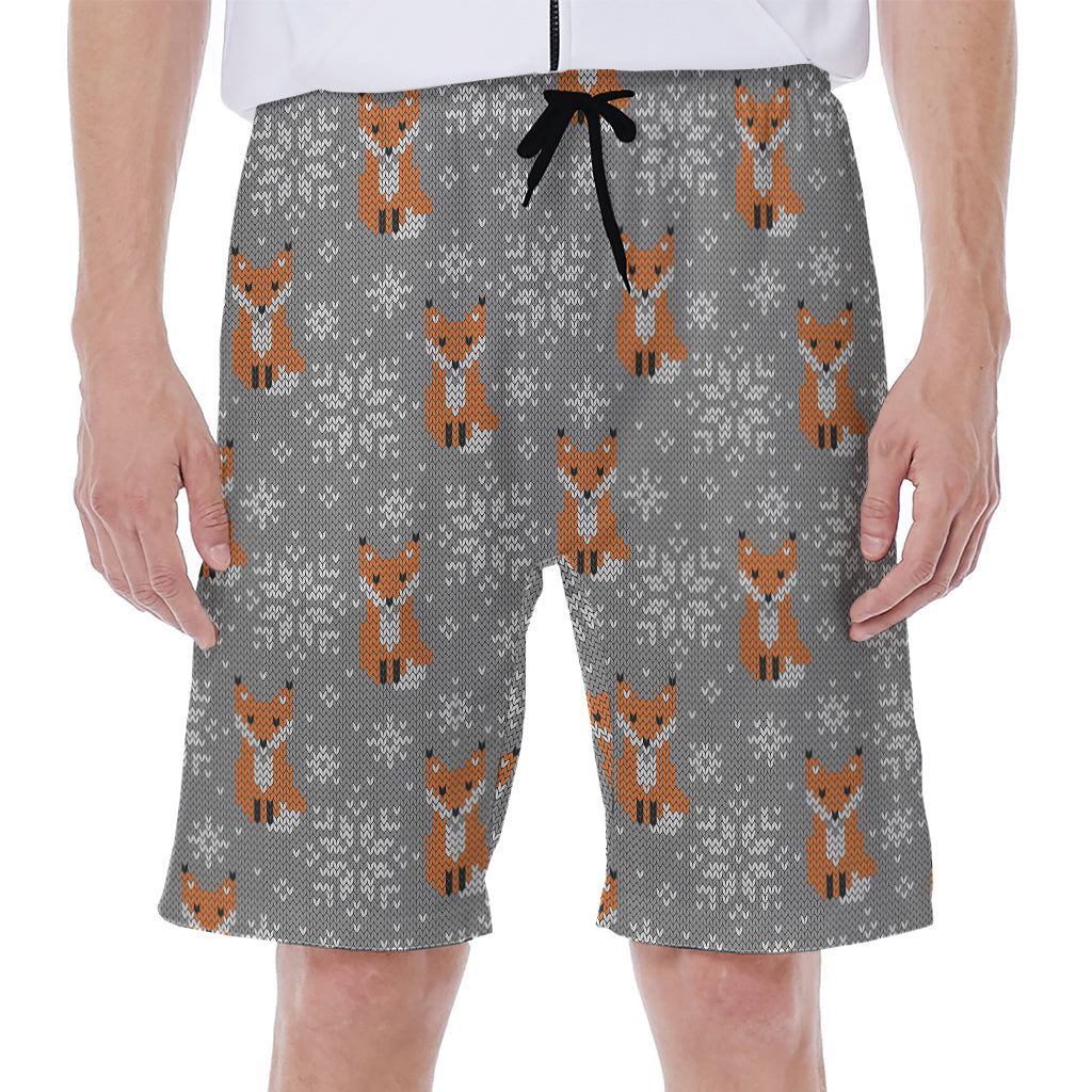 Snowy Fox Knitted Pattern Print Men's Beach Shorts