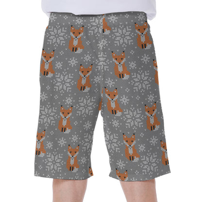 Snowy Fox Knitted Pattern Print Men's Beach Shorts
