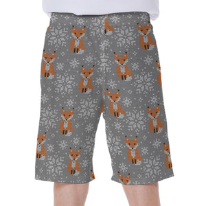 Snowy Fox Knitted Pattern Print Men's Beach Shorts