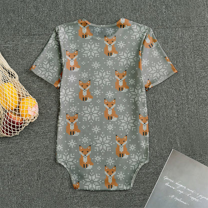 Snowy Fox Knitted Pattern Print Men's Bodysuit