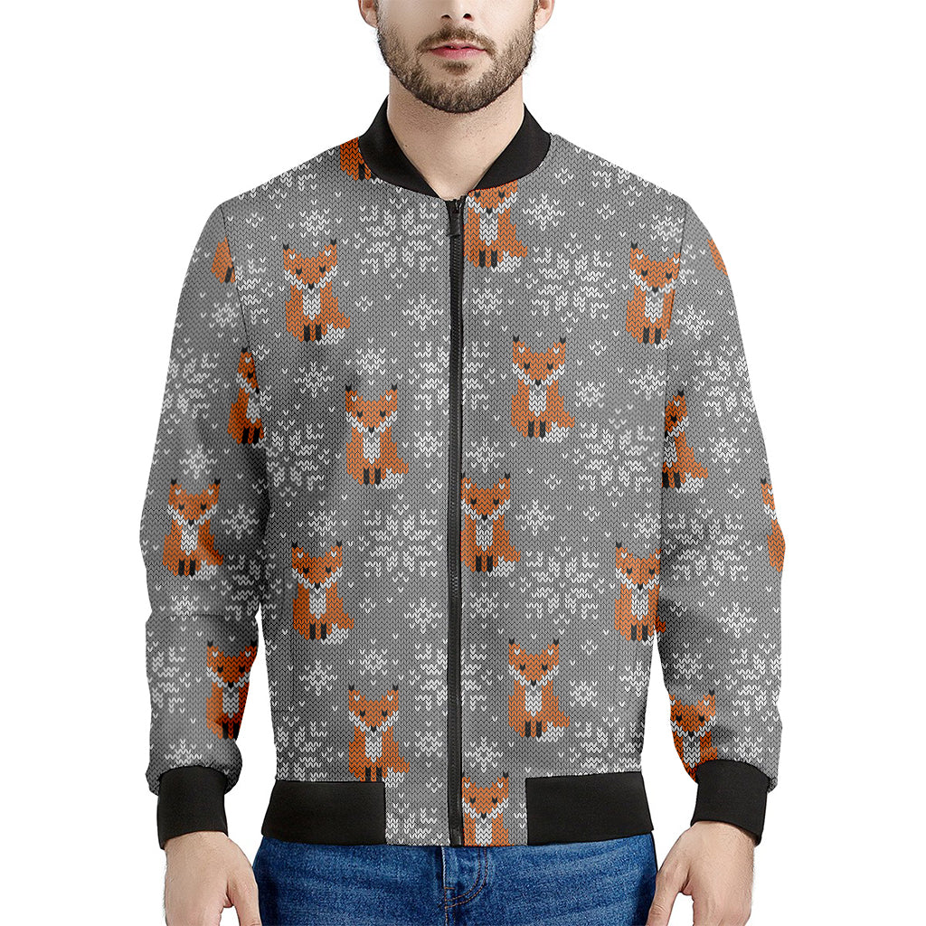 Snowy Fox Knitted Pattern Print Men's Bomber Jacket