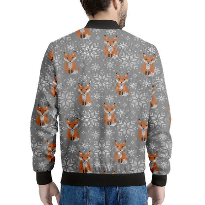 Snowy Fox Knitted Pattern Print Men's Bomber Jacket
