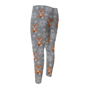 Snowy Fox Knitted Pattern Print Men's Compression Pants