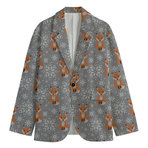 Snowy Fox Knitted Pattern Print Men's Cotton Blazer