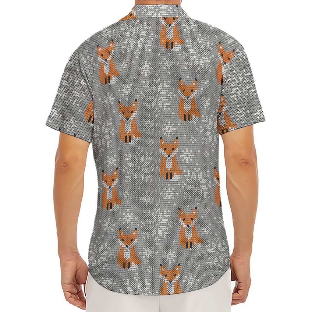 Snowy Fox Knitted Pattern Print Men's Deep V-Neck Shirt