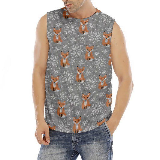 Snowy Fox Knitted Pattern Print Men's Fitness Tank Top