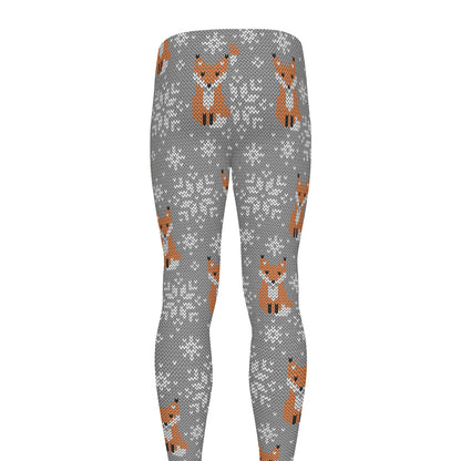 Snowy Fox Knitted Pattern Print Men's leggings