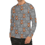 Snowy Fox Knitted Pattern Print Men's Long Sleeve Rash Guard