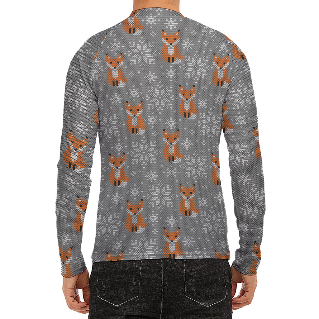 Snowy Fox Knitted Pattern Print Men's Long Sleeve Rash Guard