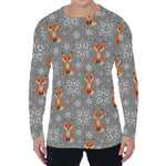 Snowy Fox Knitted Pattern Print Men's Long Sleeve T-Shirt