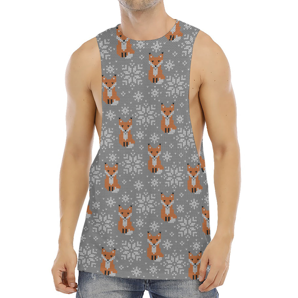 Snowy Fox Knitted Pattern Print Men's Muscle Tank Top