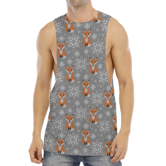Snowy Fox Knitted Pattern Print Men's Muscle Tank Top