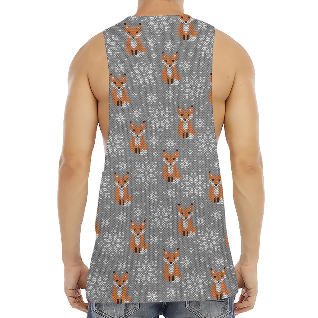 Snowy Fox Knitted Pattern Print Men's Muscle Tank Top