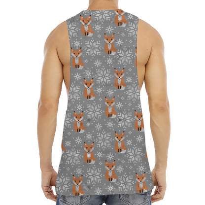 Snowy Fox Knitted Pattern Print Men's Muscle Tank Top