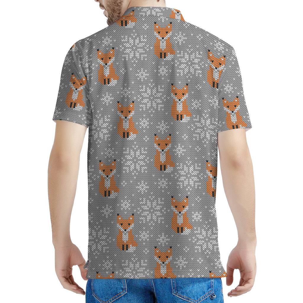 Snowy Fox Knitted Pattern Print Men's Polo Shirt