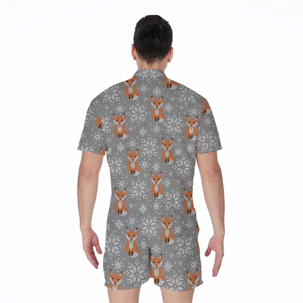 Snowy Fox Knitted Pattern Print Men's Rompers