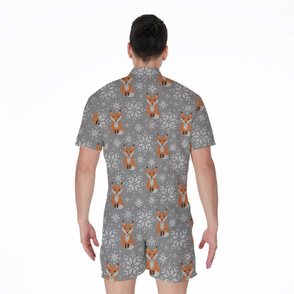 Snowy Fox Knitted Pattern Print Men's Rompers