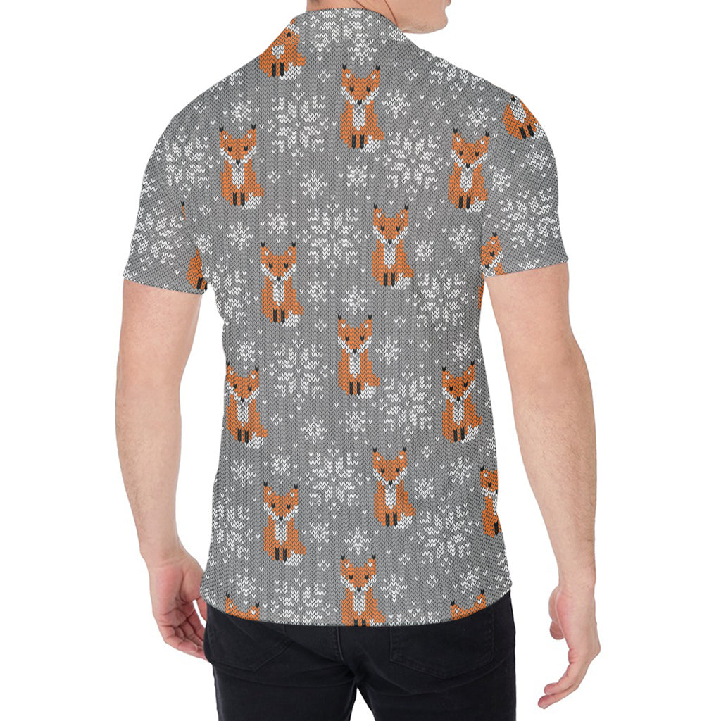 Snowy Fox Knitted Pattern Print Men's Shirt