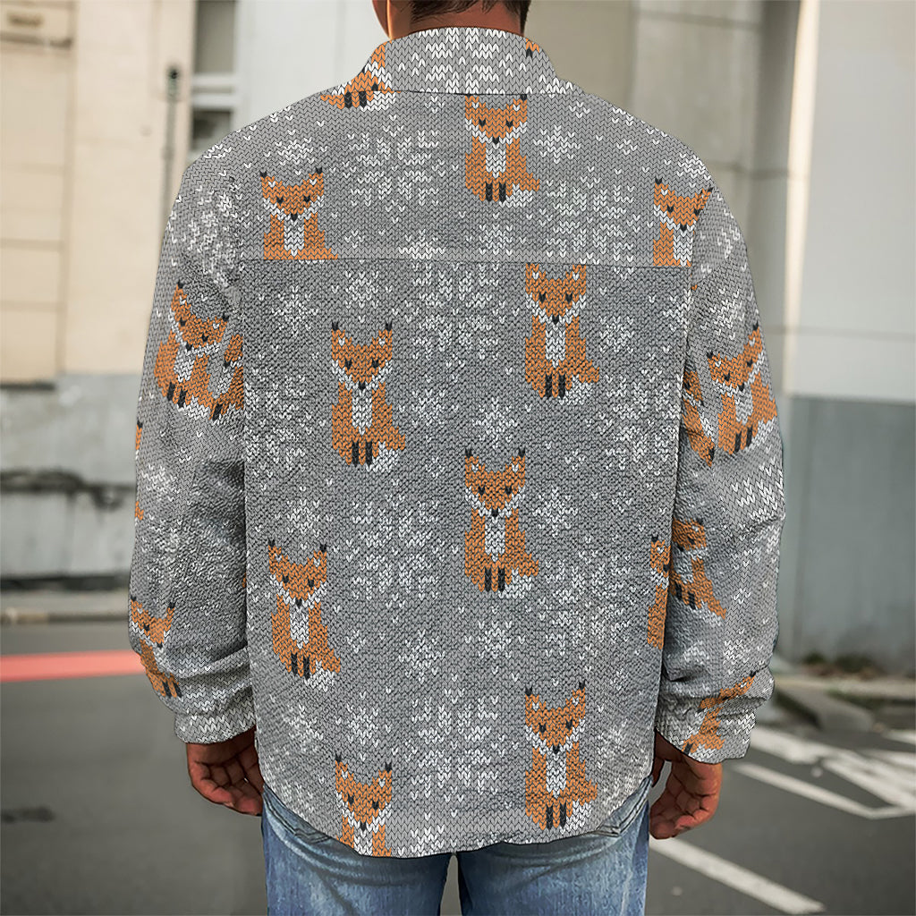 Snowy Fox Knitted Pattern Print Men's Shirt Jacket