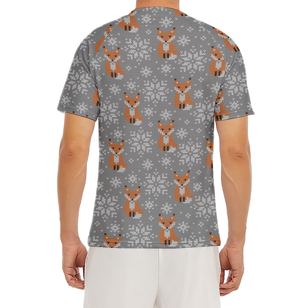 Snowy Fox Knitted Pattern Print Men's Short Sleeve Rash Guard
