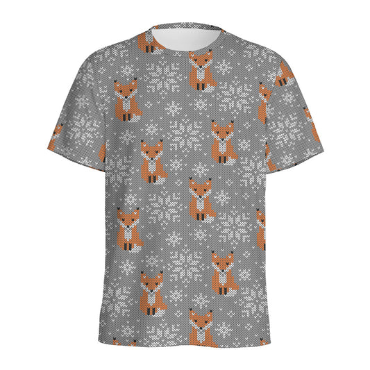 Snowy Fox Knitted Pattern Print Men's Sports T-Shirt