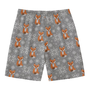 Snowy Fox Knitted Pattern Print Men's Swim Trunks