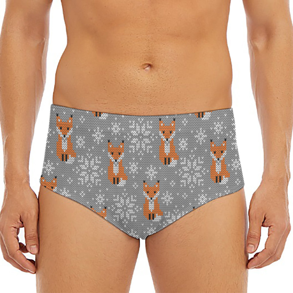 Snowy Fox Knitted Pattern Print Men's Triangle Swim Briefs