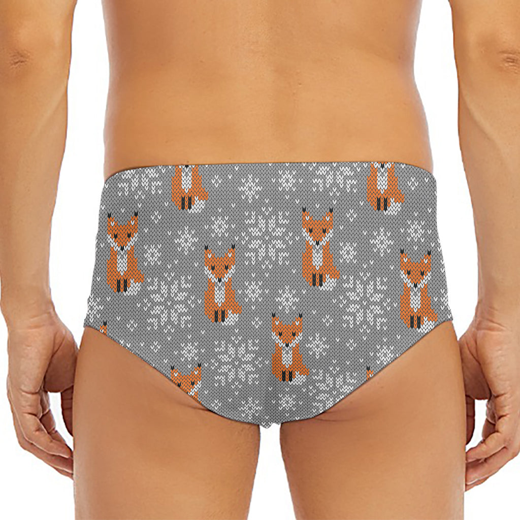 Snowy Fox Knitted Pattern Print Men's Triangle Swim Briefs
