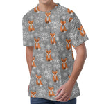 Snowy Fox Knitted Pattern Print Men's Velvet T-Shirt