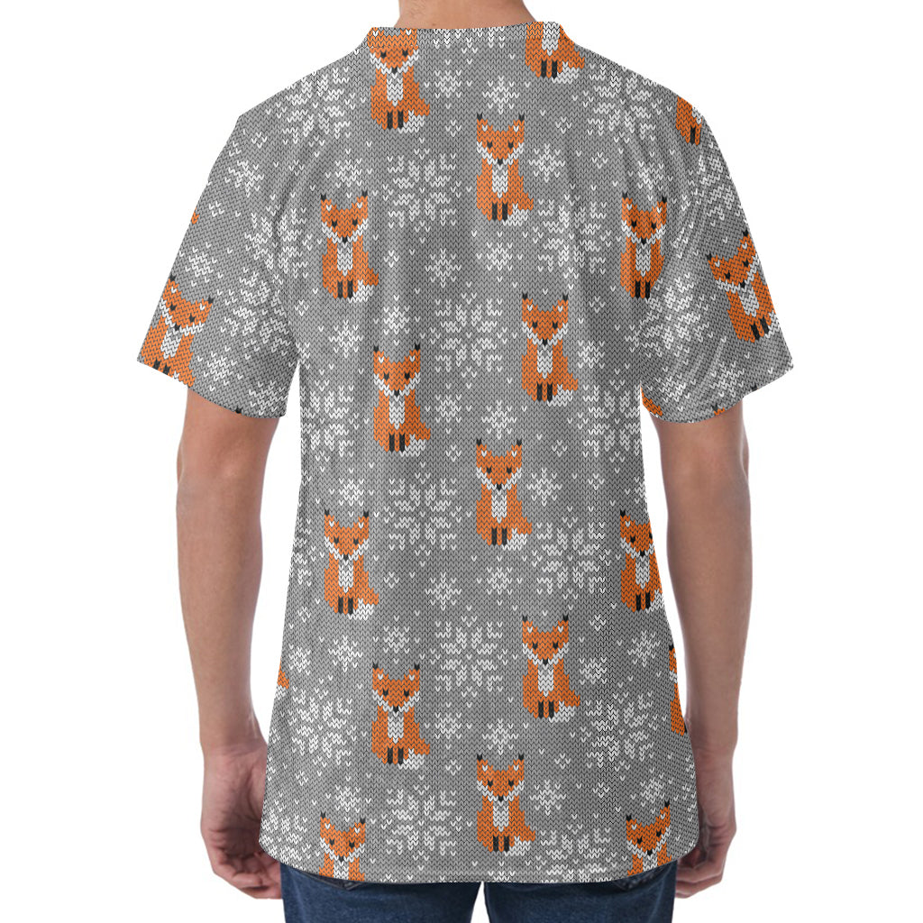 Snowy Fox Knitted Pattern Print Men's Velvet T-Shirt