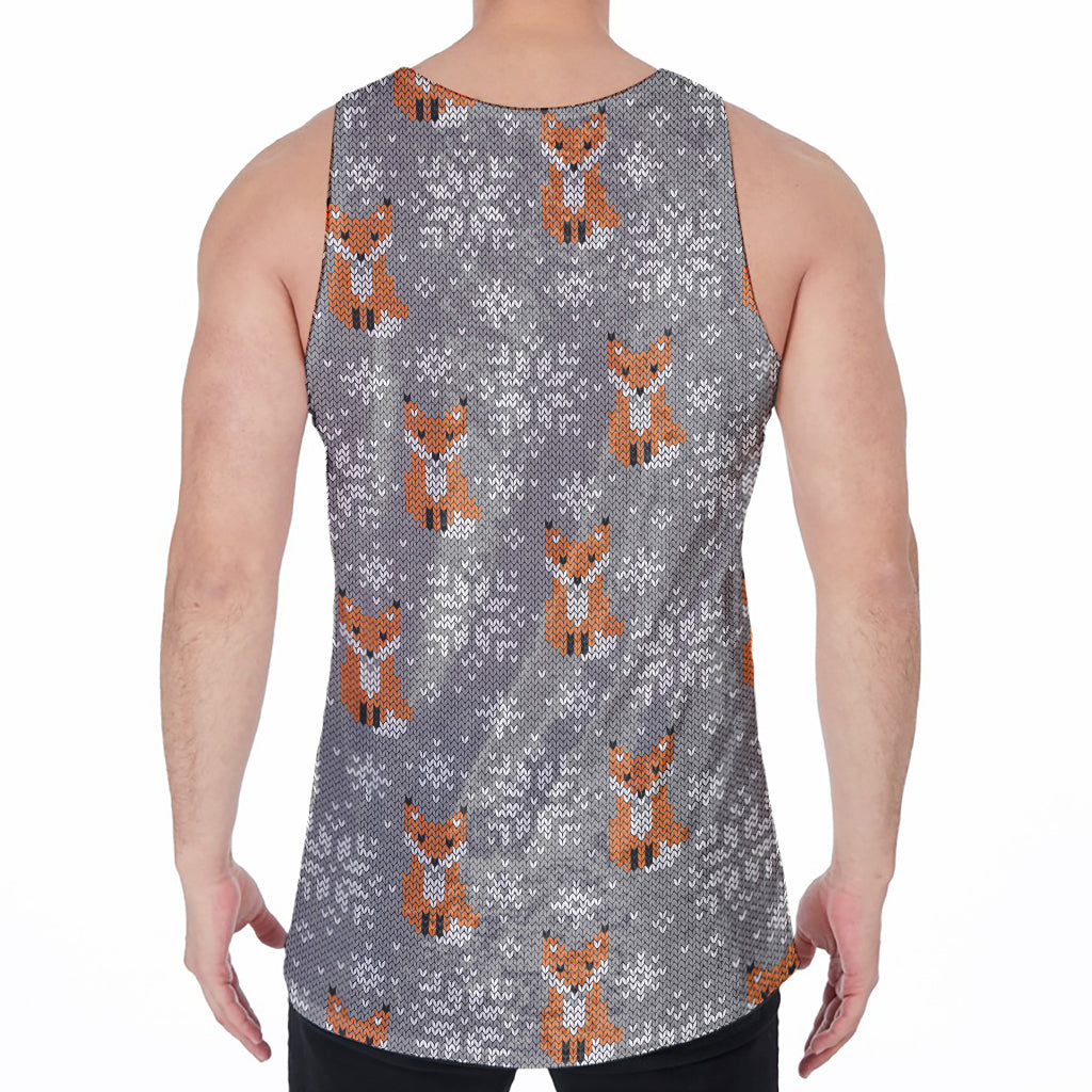 Snowy Fox Knitted Pattern Print Men's Velvet Tank Top