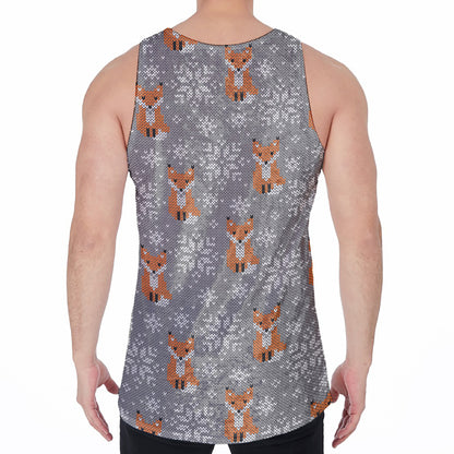 Snowy Fox Knitted Pattern Print Men's Velvet Tank Top