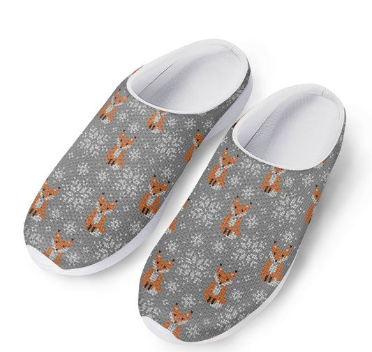 Snowy Fox Knitted Pattern Print Mesh Casual Shoes