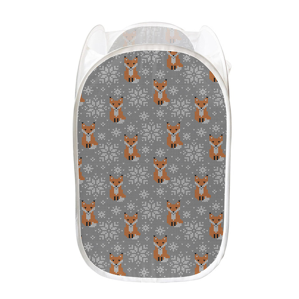 Snowy Fox Knitted Pattern Print Mesh Laundry Hamper