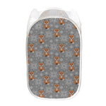 Snowy Fox Knitted Pattern Print Mesh Laundry Hamper