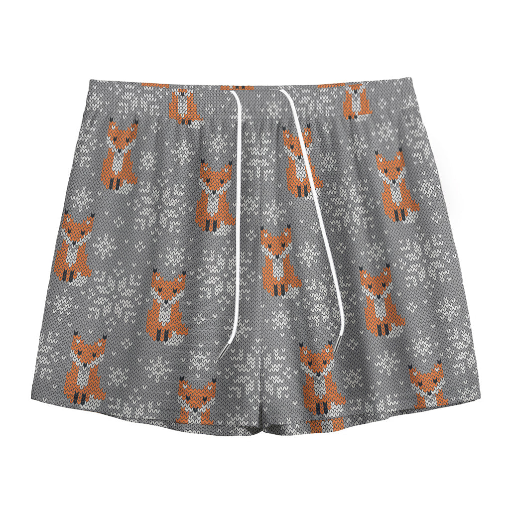Snowy Fox Knitted Pattern Print Mesh Shorts