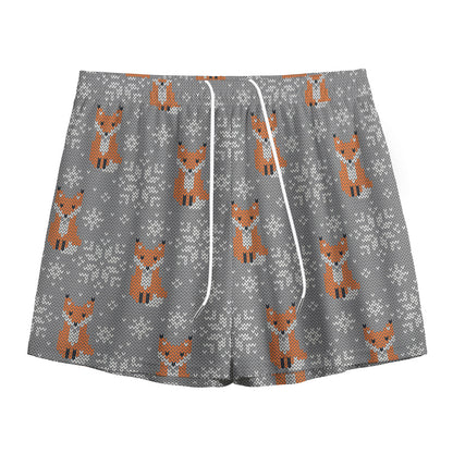 Snowy Fox Knitted Pattern Print Mesh Shorts