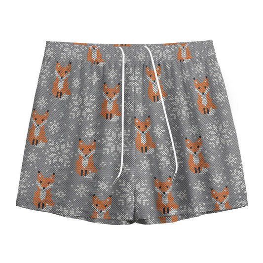 Snowy Fox Knitted Pattern Print Mesh Shorts