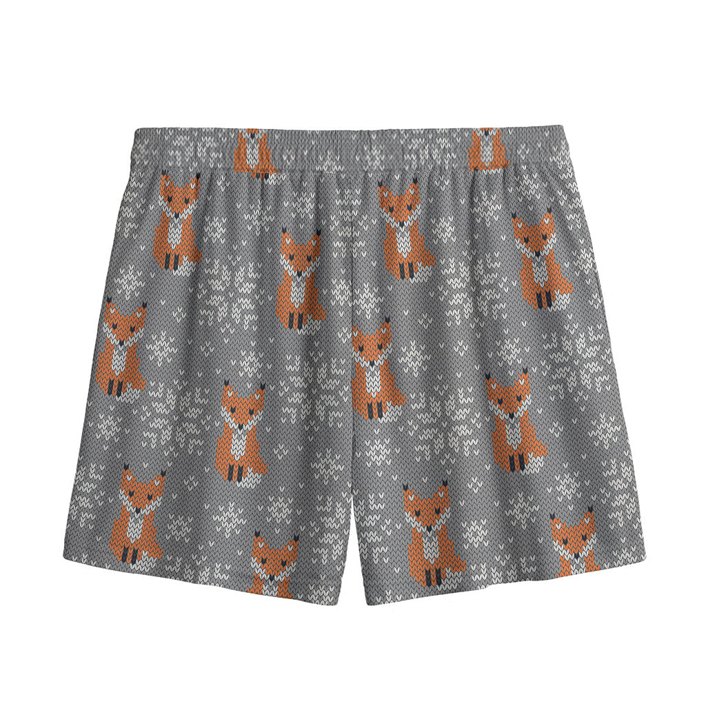 Snowy Fox Knitted Pattern Print Mesh Shorts
