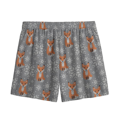 Snowy Fox Knitted Pattern Print Mesh Shorts