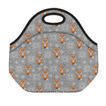 Snowy Fox Knitted Pattern Print Neoprene Lunch Bag