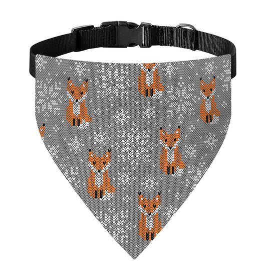 Snowy Fox Knitted Pattern Print Over The Collar Dog Bandana