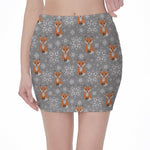 Snowy Fox Knitted Pattern Print Pencil Mini Skirt