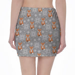 Snowy Fox Knitted Pattern Print Pencil Mini Skirt