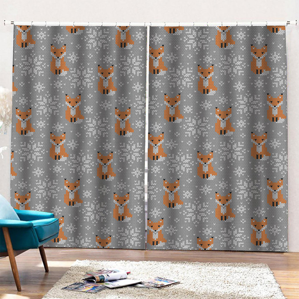 Snowy Fox Knitted Pattern Print Pencil Pleat Curtains