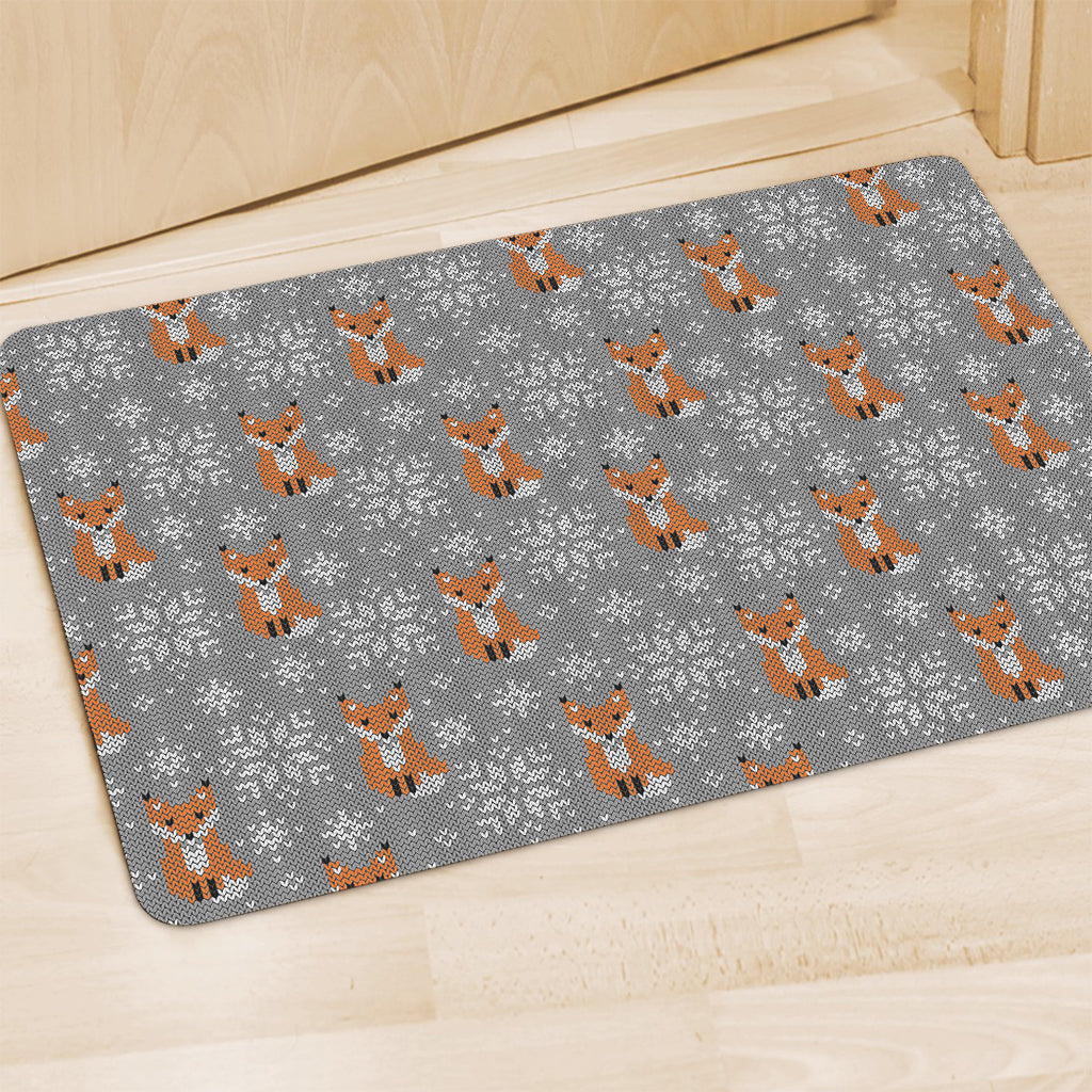 Snowy Fox Knitted Pattern Print Polyester Doormat