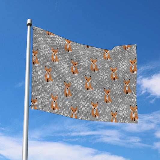 Snowy Fox Knitted Pattern Print Polyester Flag
