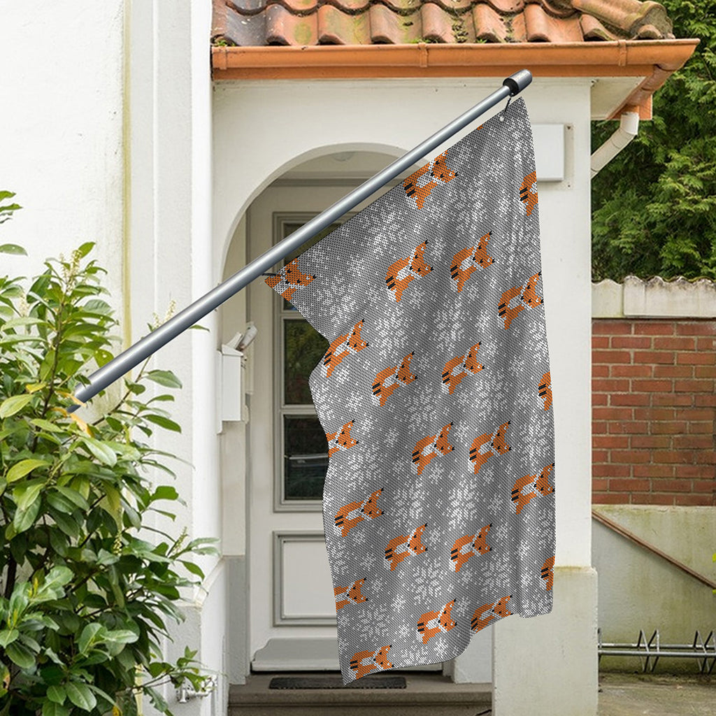 Snowy Fox Knitted Pattern Print Polyester Flag
