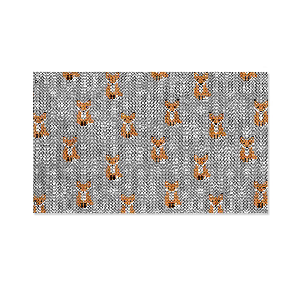 Snowy Fox Knitted Pattern Print Polyester Flag